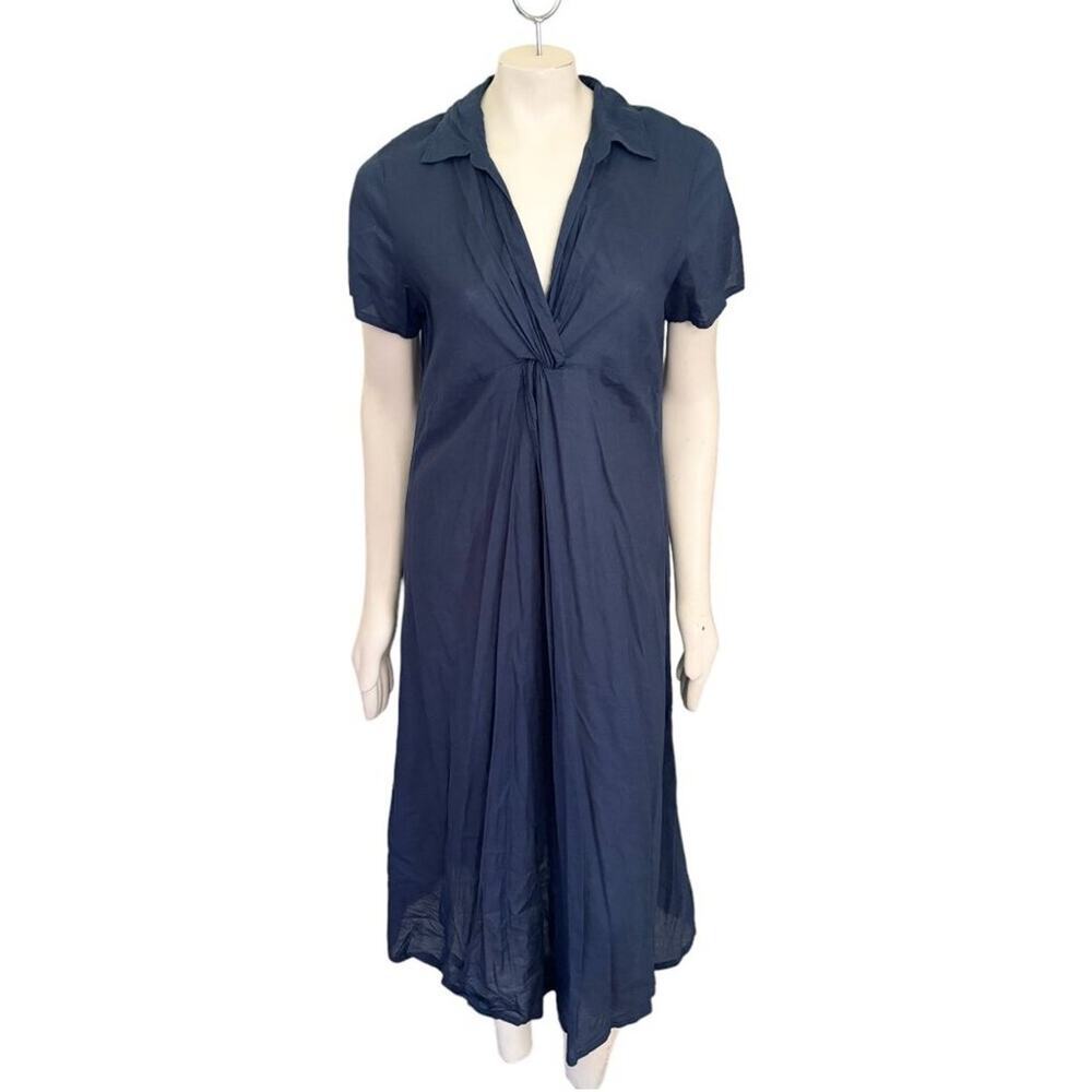 J.JILL 100% Cotton Featherlite Short Sleeve Long Layering Top in Navy  SZ 10